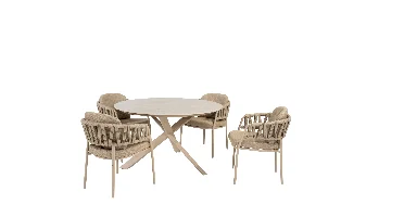 Prado ⌀130cm latte met 4x Calma dining stoel