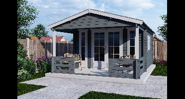 Interflex 3838L Blokhut 380x380 met overkapping 200 cm 40 mm vuren exterieur gecoat