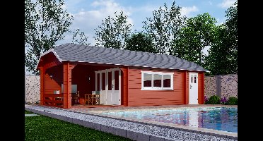 Interflex W Blokhut 440x440 cm met overkapping 300 cm 50 mm vuren exterieur gecoat