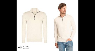 Mario Russo Half Zip Sweater met 4-Way Stretch 3XL Ecru