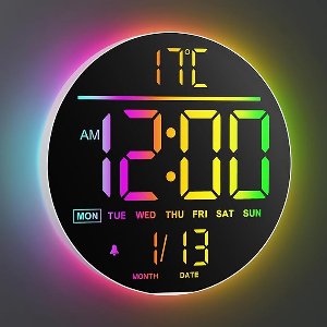 Digitale Wandklok 25 cm – LED Display – 11 Kleuren & Afstandsbediening – Automatische Helderheid – Temperatuur & Wekker – Modern Rond Ontwerp