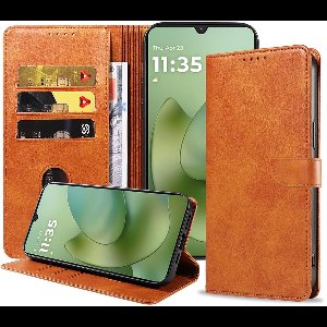 Geschikt voor Motorola Moto G06 Telefoonhoesje Kunstleer met Magnetisch lipje en Pasjeshouder Book Case met Klepje - Walletcase with Cardslot - Bruin - Smartphonica geschikt voor Motorola Moto G06