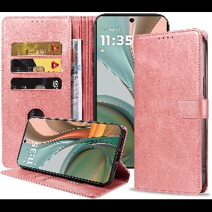 Geschikt voor Motorola Moto G75 Telefoonhoesje Kunstleer met Magnetisch lipje en Pasjeshouder Book Case met Klepje - Walletcase with Cardslot - Rosé Goud - Smartphonica geschikt voor Motorola Moto G75