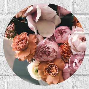 Muursticker Cirkel - Bloemen - Boeket - Rozen - Kleuren - Vaas - 30x30 cm Foto op Muursticker