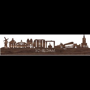 Skyline Schiedam Notenhout - 120 cm - Woondecoratie - Wanddecoratie - Meer steden beschikbaar - Woonkamer idee - City Art - Steden kunst - Cadeau voor hem - Cadeau voor haar - Jubileum - Trouwerij - WoodWideCities