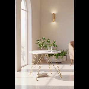 Valenza Round Extendable Dining Table – Modern Luxury Wood & Metal Table – Elegant Gold & White Finish – Seats 8–10 People – 100–176 cm Diameter – Sturdy Design, Easy Assembly, Extendable Table for Dining Room or Kitchen Industrial home