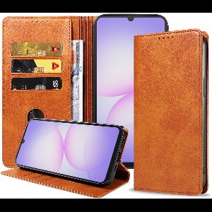 Geschikt voor Samsung Galaxy A07 Telefoonhoesje Kunstleer met Magnetische sluiting en Pasjeshouder Bookcase met Klepje - Walletcase with Cardslot - Bruin - Smartphonica geschikt voor Samsung Galaxy A07