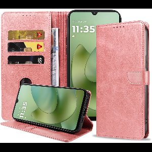 Geschikt voor Motorola Moto G06 Telefoonhoesje Kunstleer met Magnetisch lipje en Pasjeshouder Book Case met Klepje - Walletcase with Cardslot - Rosé Goud - Smartphonica geschikt voor Motorola Moto G06