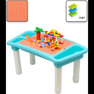 Kindertafel Bouwtafel - Speeltafel met bouwplaat (Voor Lego® blokken) en vlakke kant - 3 Vakken - Met 303 Bouwstenen