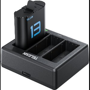 Telesin Oplader voor 3 batterijen + 2x accu voor GoPro 13 - Geschikt voor GoPro Hero 9 / 10 / 11 / 12 - Drievoudige Lader met 2x 1750mAh Fully Decoded Accu's