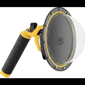 Telesin Waterdichte GoPro Dome — Behuizing voor GoPro Hero 9 / 10 / 11 / 12 / 13 — Ideaal voor split-level beelden — Inclusief drijvende bobber, polsbandje en schoonmaakset — Zwart/Geel