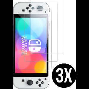 Podec - 3x Screenprotector geschikt voor Nintendo Switch OLED - Tempered Glass Screen Cover