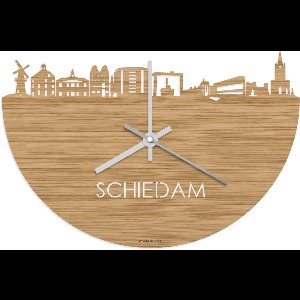 Skyline Klok Schiedam Bamboe hout - Ø 40 cm - Stil uurwerk - Wanddecoratie - Meer steden beschikbaar - Woonkamer idee - Woondecoratie - City Art - Steden kunst - Cadeau voor hem - Cadeau voor haar - Jubileum - Trouwerij - Housewarming -