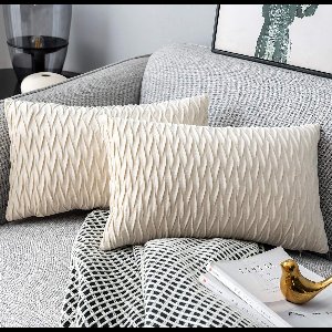 Kussenslopen set fluwelen zachte decoratieve kussens voor sofa slaapkamer 30 cm x 50 cm set van 2 voor bank, bed, bank, stoel, slaapkamer en woonkamer, crèmewit