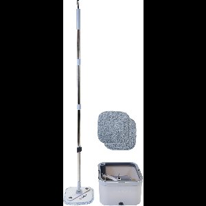 Nexxt Dweil met Emmer en Roterend Uitwringsysteem – 2 Microvezelmoppen – Verstelbare Steel – Gescheiden Watercompartimenten – Met Zeepdispenser