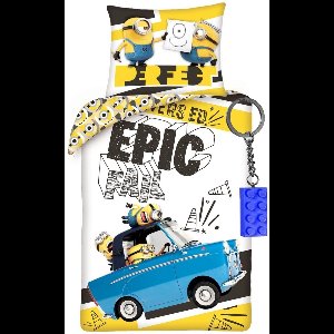 Minions Dekbedovertrek Epic Fail - 140 x 200 cm + 70 x 90 cm - Katoen - met blauwe sleutelhanger