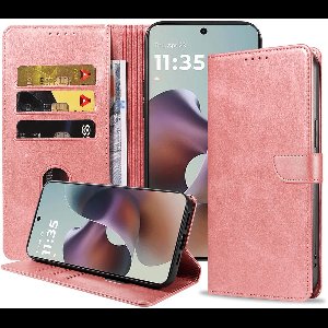 Geschikt voor Motorola Moto G56 Telefoonhoesje Kunstleer met Magnetisch lipje en Pasjeshouder Book Case met Klepje - Walletcase with Cardslot - Rosé Goud - Smartphonica geschikt voor Motorola Moto G56