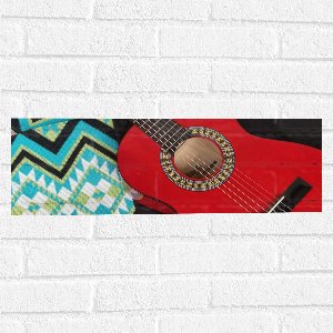 Muursticker - Rode Gitaar bij Verschillende Jasjes - 60x20 cm Foto op Muursticker