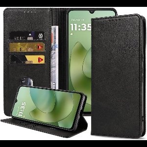 Geschikt voor Motorola Moto G06 Telefoonhoesje Kunstleer met Magnetische sluiting en Pasjeshouder Bookcase met Klepje - Walletcase with Cardslot - Zwart - Smartphonica geschikt voor Motorola Moto G06