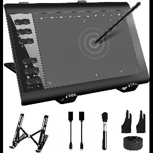 Groot Grafisch Tekentablet 25,4x15,2 cm met 8192 Drukniveaus, Batterijloze Pen en 12 Sneltoetsen - Compatibel met PC, Mac & Android