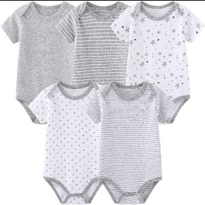 TONE Body's met korte mouwen voor pasgeborenen, baby's, jongens en meisjes, 0-3 m/3-6 m/6-9 m/9-12 m, katoen, 5-pack