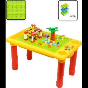 Kindertafel Bouwtafel - Speeltafel met bouwplaat (Voor Lego® blokken) en vlakke kant - 4 Vakken - Met 310 Bouwstenen