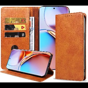 Geschikt voor Motorola Edge 40 Pro Telefoonhoesje Kunstleer met Magnetische sluiting en Pasjeshouder Bookcase met Klepje - Walletcase with Cardslot - Bruin - Smartphonica geschikt voor Motorola Edge 40 Pro