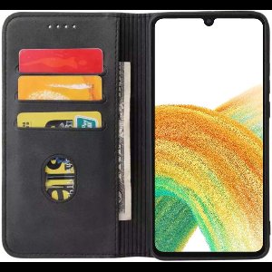 Smartphonica Samsung Galaxy A33 5G kunstleren hoesje met magnetische sluiting en pashouders book case - Zwart geschikt voor Samsung Galaxy A33 5G