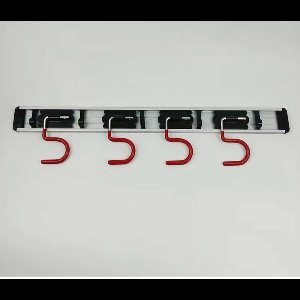 S-vormige, antislip roestvrijstalen wandhouder voor dweilen en bezems (11,3 cm, 4 posities, 3 haken, rood en zwart), vier S-haken en vijf kleine haken