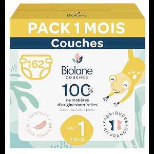 Ultra-absorberende luiers voor gevoelige huid - maat 1 (2-5 kg) - 12 uur droog - 162 luiers