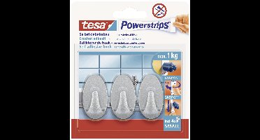 tesa POWERSTRIPS® Zelfklevende haak Small Ovaal Chroom (mat) Inhoud: 3 stuk(s)