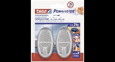 tesa POWERSTRIPS® Zelfklevende haak Large ovaal Chroom (mat) Inhoud: 2 stuk(s)