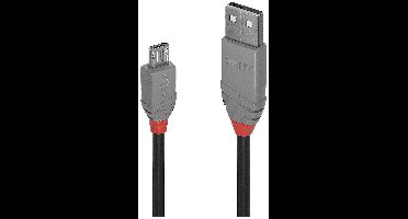 LINDY 36733 USB-kabel USB 2.0 USB-A stekker, USB-micro-B stekker 2.00 m Zwart, Grijs Rond, Vertind