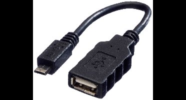 ROLINE USB 2.0 Kabel, USB A Female - Micro USB B Male, OTG, 0,15 m