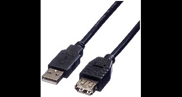 ROLINE USB 2.0 Kabel, type A-A, M/F, zwart, 0,8 m