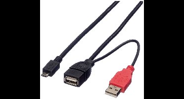 ROLINE USB 2.0 Y kabel, 2x Type A (M/F) - Micro B M, 1m