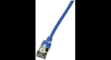 LogiLink CQ9026S RJ45 Netwerkkabel, patchkabel CAT 6A U/FTP 0.50 m Blauw Extreem dun, Vlambestendig, Flexibel, Folie afscherming, Halogeenvrij, Snagless,