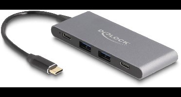 Delock 64111 64111 USB-hub 2 + 2 poorten USB-A, USB-C USB 3.2 Gen2 10 GBit/s Met USB-C stekker Grijs