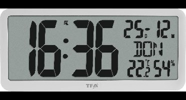 TFA Dostmann 60.4525.02 Wandklok Zendergestuurd 356 mm x 27 mm x 161 mm Wit Groot display