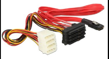 Delock HDD Aansluitkabel [1x Mini-SAS-stekker (SFF-8087) - 4x SATA-combi-stekker 15+7-polig, IDE-stroomstekker 4-polig] 0.50 m Rood, Geel, Zwart