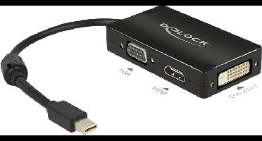 Delock 62631 DisplayPort / VGA / HDMI / DVI Adapter [1x Mini-DisplayPort stekker - 1x VGA-bus, HDMI-bus, DVI-bus 24+1-polig] Zwart Met Ferrietkern 16.00 cm
