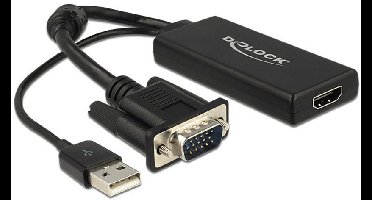 Delock 62668 VGA / HDMI Adapter [1x VGA-stekker - 1x HDMI-bus] Zwart 25.00 cm