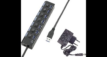 Renkforce USB-hub 7 poorten Individueel schakelbaar, Met status-LEDs, Met iPad-laadpoort Zwart