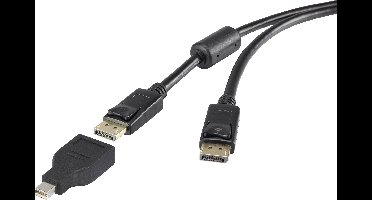 Renkforce RF-3424504 DisplayPort-kabel Mini-displayport / DisplayPort Adapterkabel Mini DisplayPort-stekker, DisplayPort-stekker 0.50 m Zwart Vergulde