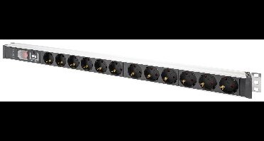 Digitus DN-95435 19 inch Stekkerdoos voor patchkast 1 HE Geaarde contactdoos Geschikt voor kastdiepte: vanaf 300 mm Aluminium, Aluminium (geëloxeerd), Zwart,