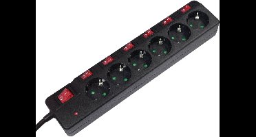 LogiLink LPS233 Overspanningsveilige stekkerdoos 6-voudig Zwart Randaarde stekker 1 stuk(s)