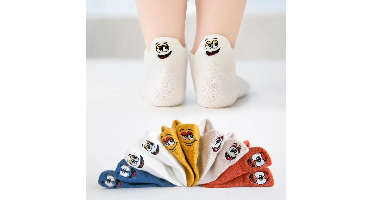 PlayfulToes – Kleurrijk & Zacht – Lage Kinder Sokjes (Set van 5) Smiley / 24 (3–5 jaar) | Educatief Speelgoed