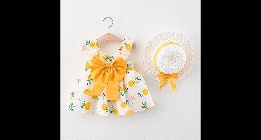 Mini Fashion™ – Zoet & Zomers – Fruit Jurk (incl. GRATIS strohoed) Geel / 80 (12–18 maanden) | Educatief Speelgoed