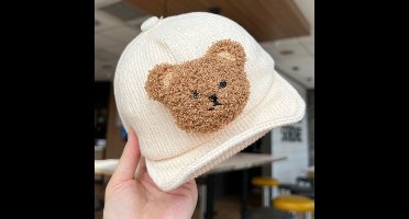 Mini Fashion - Stoer & Schattig - Corduroy Kinderpet Beertje 0-2 jaar / Wit | Educatief Speelgoed