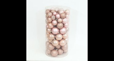 Kerstballen mix 100 onbreekbare ballen in koker mix poederroze Decoris - Decoris